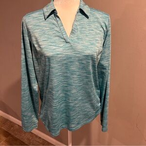 Lady Hagen Essentials Long Sleeve Golf Polo Heather Blue Green Womens Large